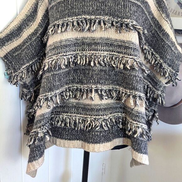 Max & Co S Knit Fringe Wool Mohair Poncho Sweater Western Lagenlook Countryside - Picture 7 of 9